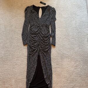 Lulu's Black and Silver Long Sleeve Dress